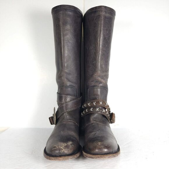FREEBIRD by STEVEN Women's Knox US7 Leather Distressed Dark Brown Riding Boots - Picture 3 of 12